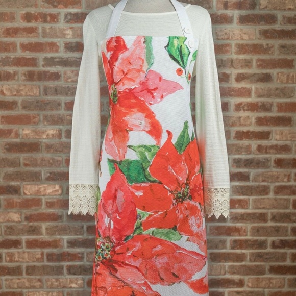 April Cornell Poinsettia Chef Apron O/S NWT - Picture 2 of 2